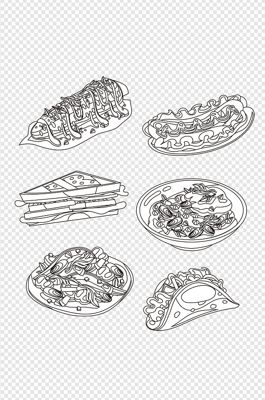 手绘素描中式餐饮西式料理装饰免扣元素
