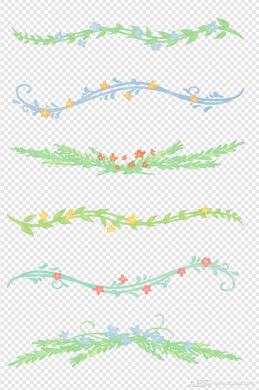 小清新花朵藤蔓装饰图案分割线