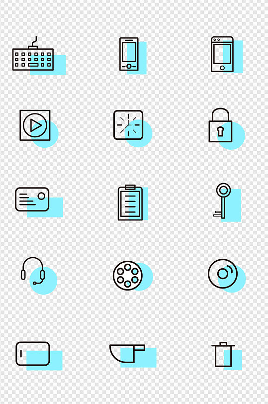 常用简约线性黑白手机图标免扣元素-众图网