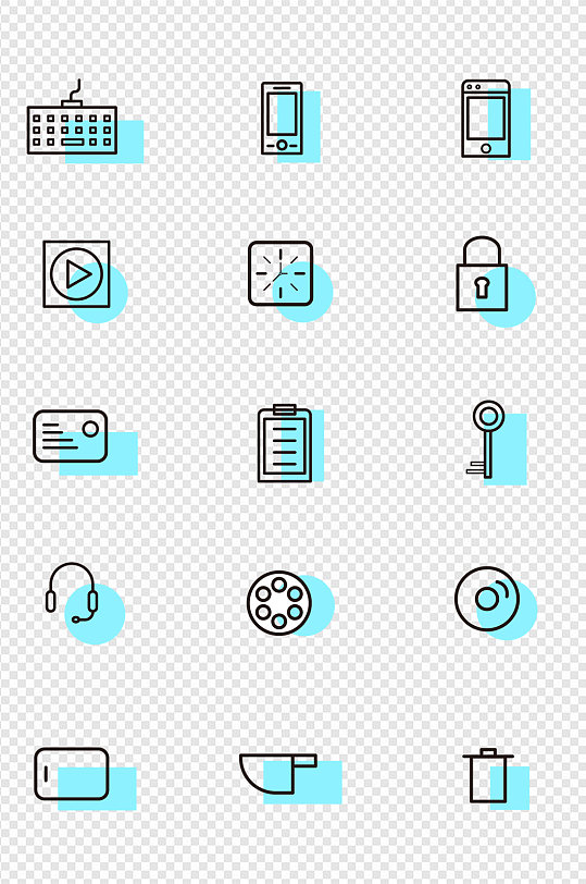常用简约线性黑白手机图标免扣元素