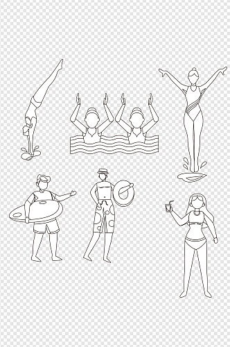 卡通素描夏日游泳运动健身装饰免扣元素