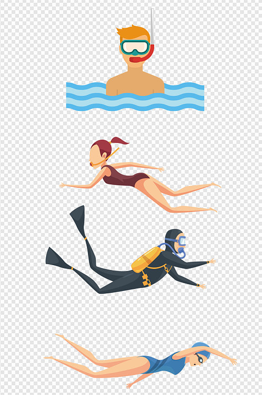 卡通手绘素描夏日游泳运动健身装饰元素