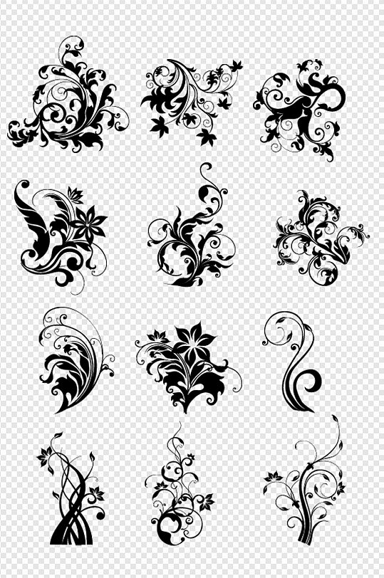 欧式复古花纹画笔样式工具繁花纹身免扣元素