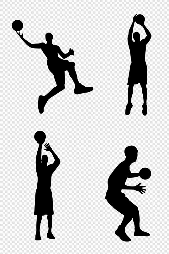 手绘男孩打篮球投篮姿势剪影免扣元素