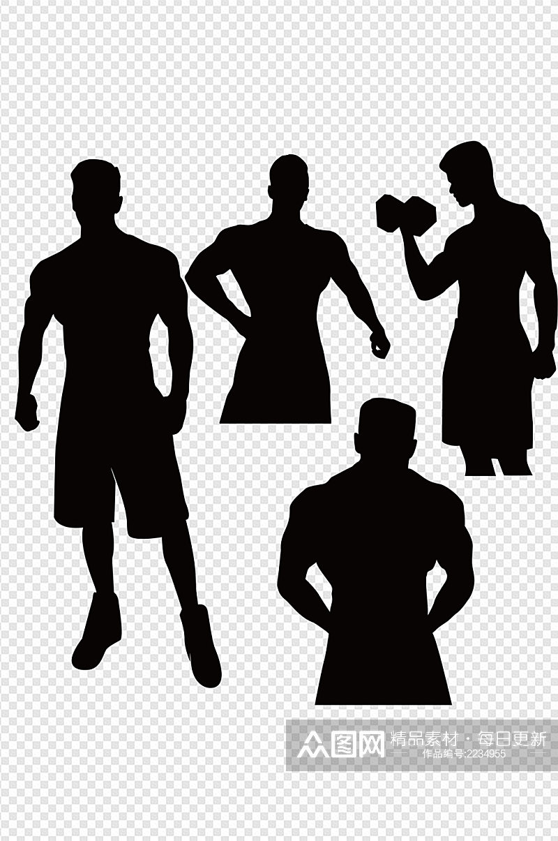 锻炼肌肉男型男撸铁男人物剪影免扣元素素材
