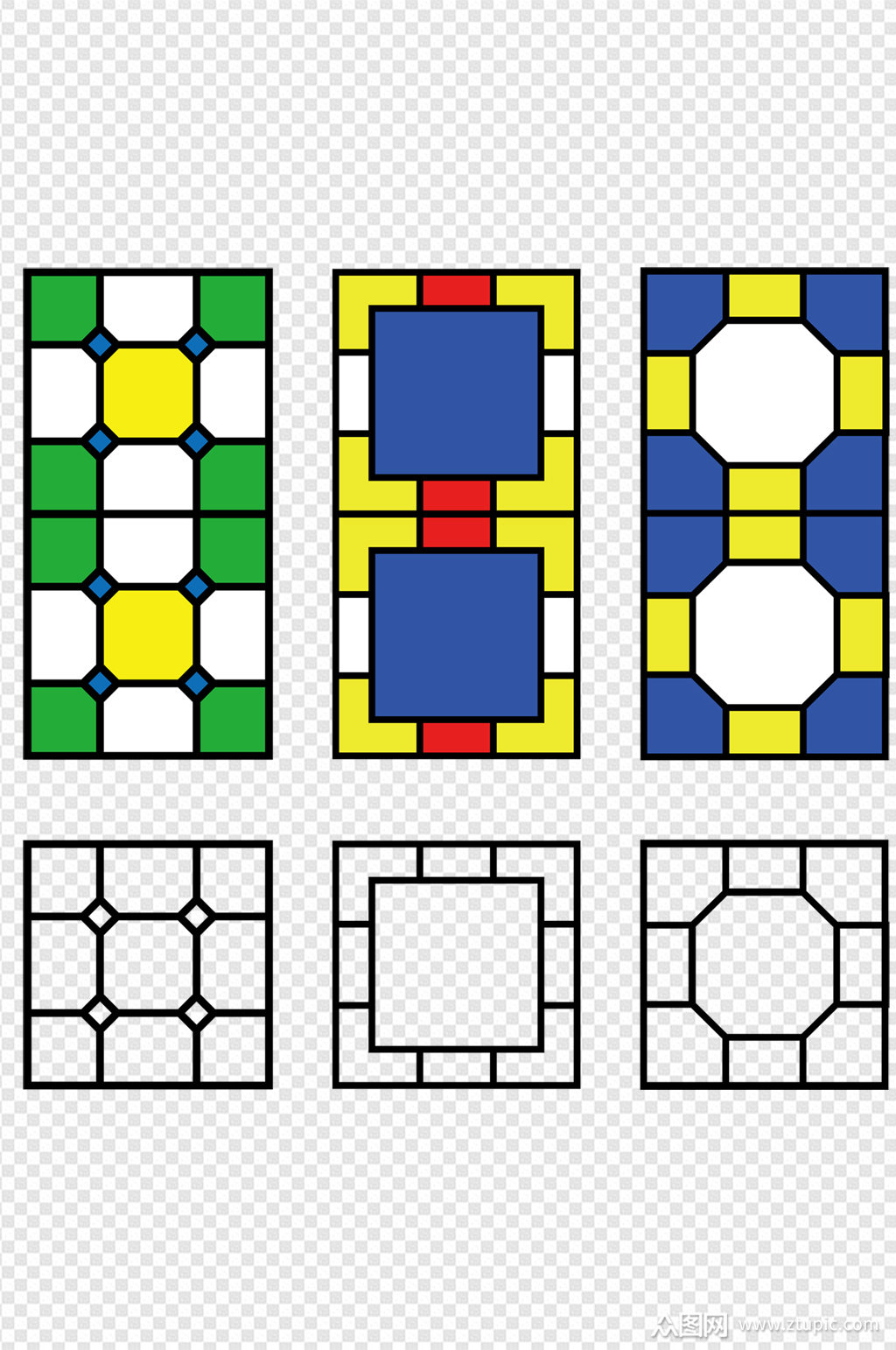 卡通满洲窗线条元素免扣元素素材