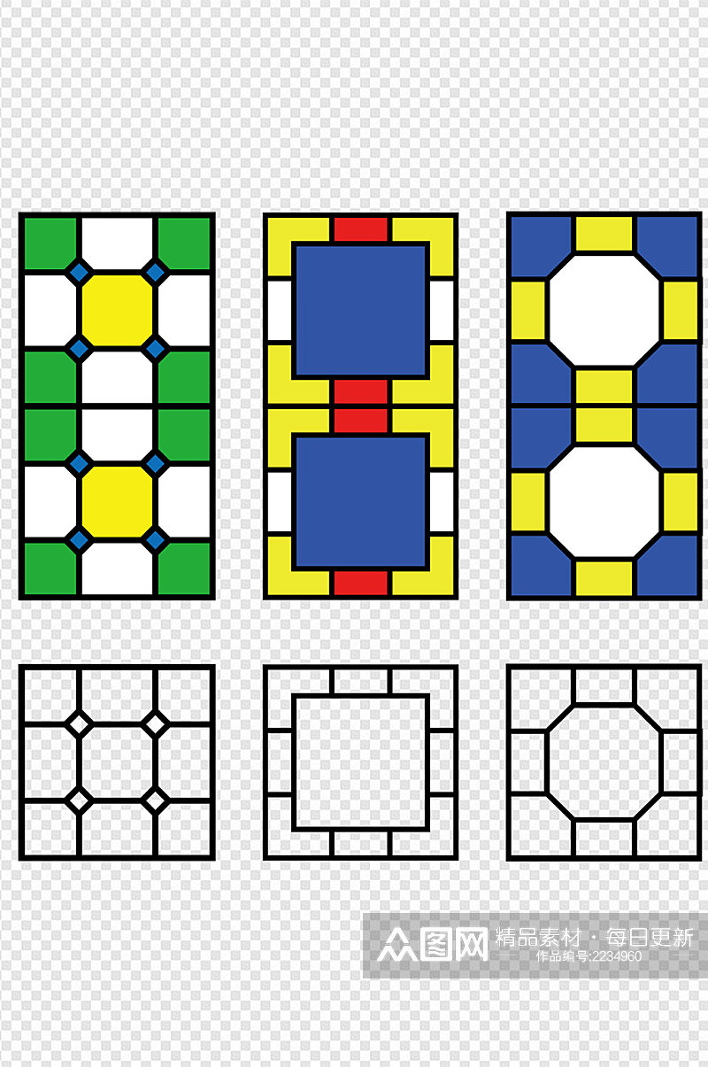 卡通满洲窗线条元素免扣元素素材