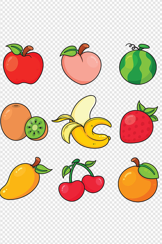 卡通水果苹果桃子香蕉免扣元素
