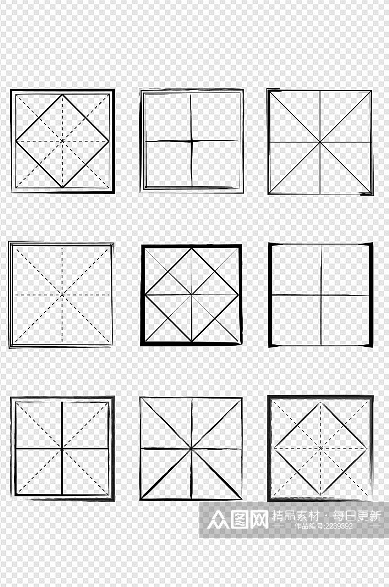 田字格米字格中式传统装饰图案装饰免扣元素素材