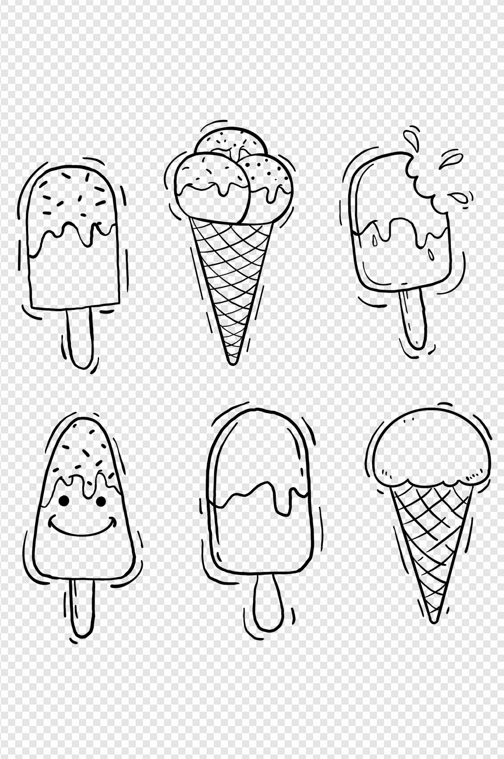 吃货节夏日冰淇淋甜筒蛋糕线稿免扣元素素材