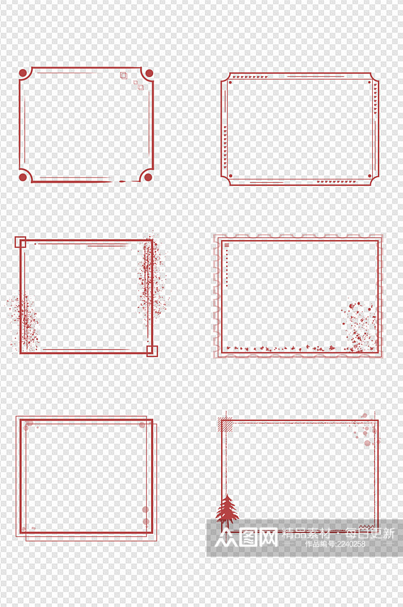 红色喜庆边框矩形框标题框背景框免扣元素素材