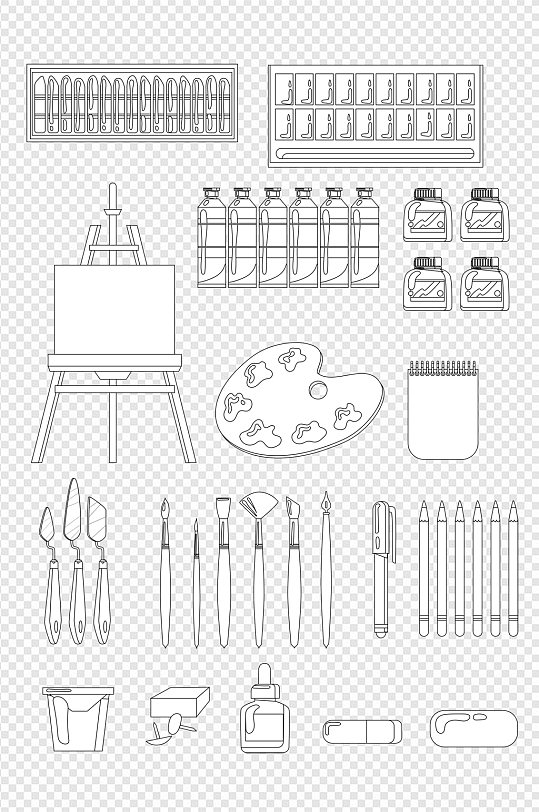 手绘卡通绘画美术艺术工具免扣元素