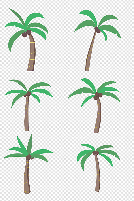 海南岛热带植物椰子树扁平夏日沙滩免扣元素