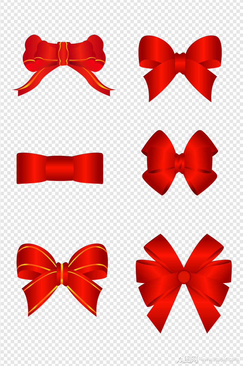 简约红色蝴蝶结免扣元素