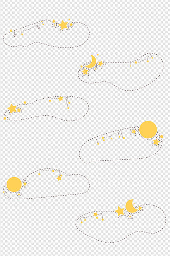 卡通手绘星星月亮装饰边框线条边框免扣元素