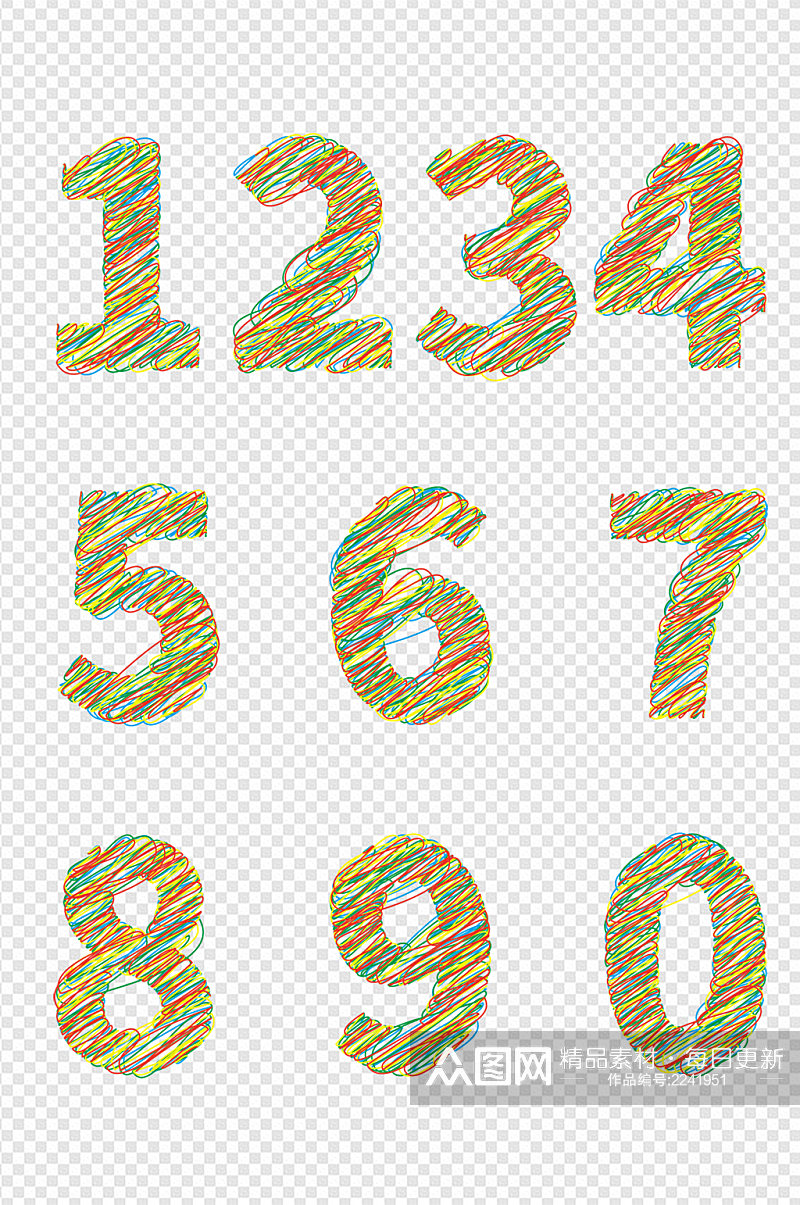 时尚可爱简约彩色线条线条涂鸦数字免扣元素素材