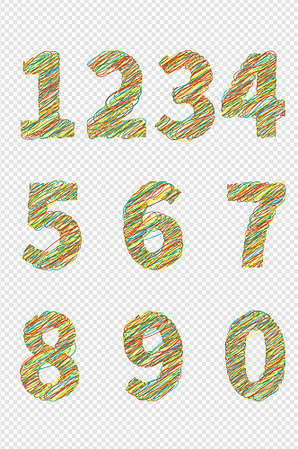 时尚可爱简约彩色线条线条涂鸦数字免扣元素