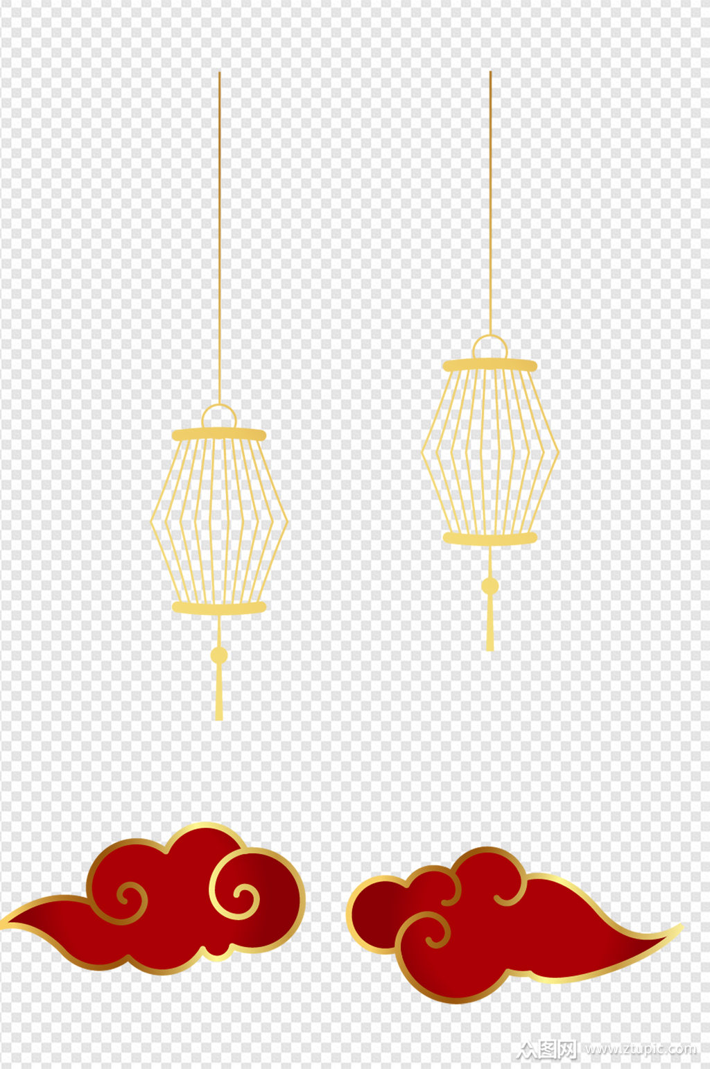 中式中国风古风装饰金色灯笼祥云免扣元素