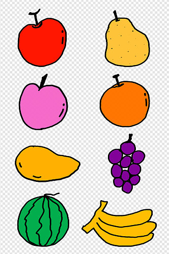 水果手绘苹果橙子西瓜桃子芒果香蕉免扣元素