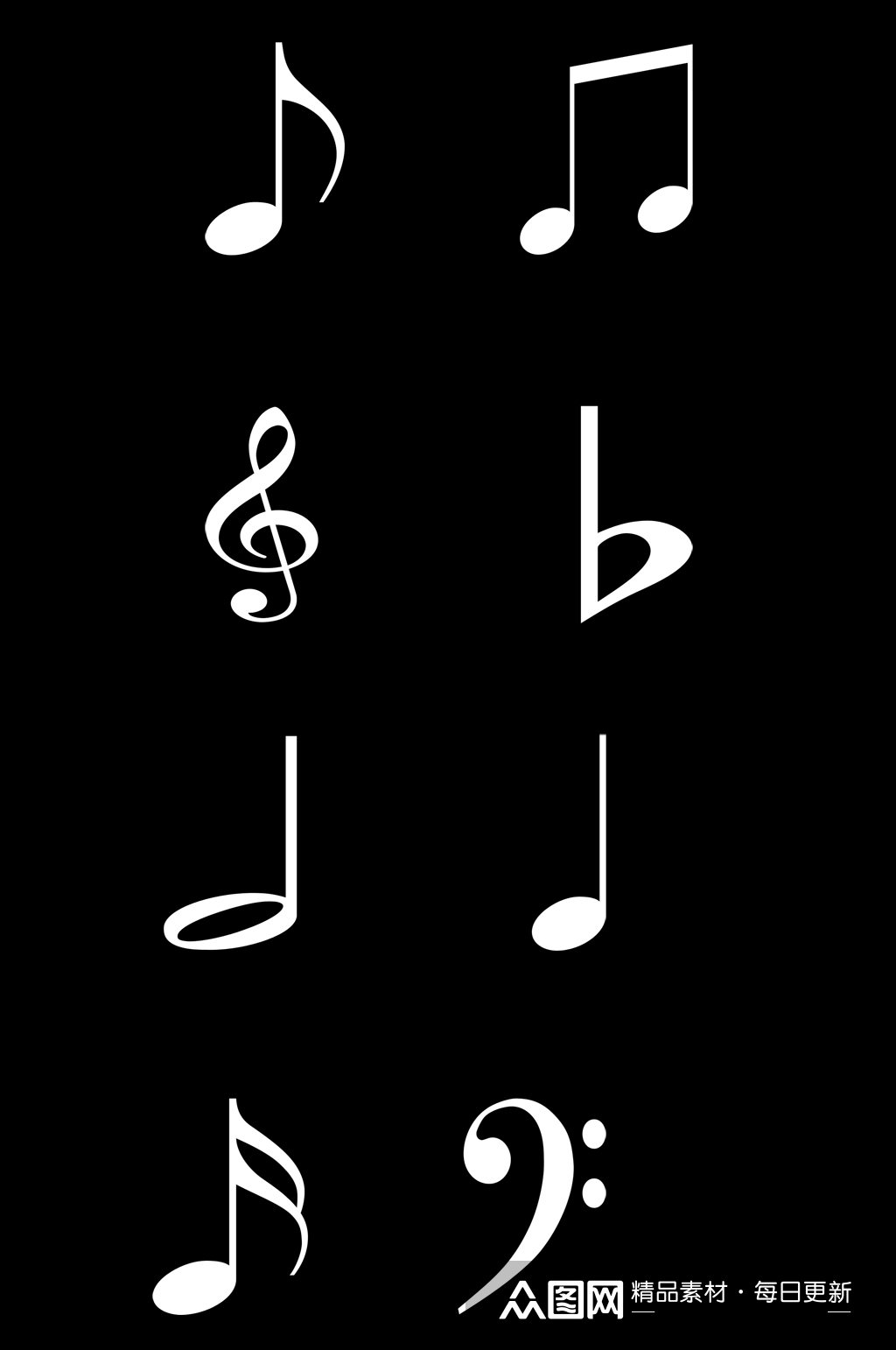 黑白简约音乐音符钢琴符号五线谱免扣元素