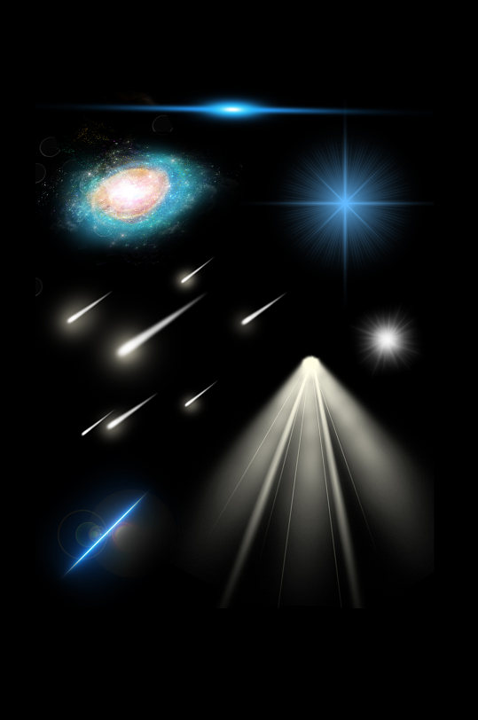 蓝色光效射光透明宇宙流星发光海报免扣元素