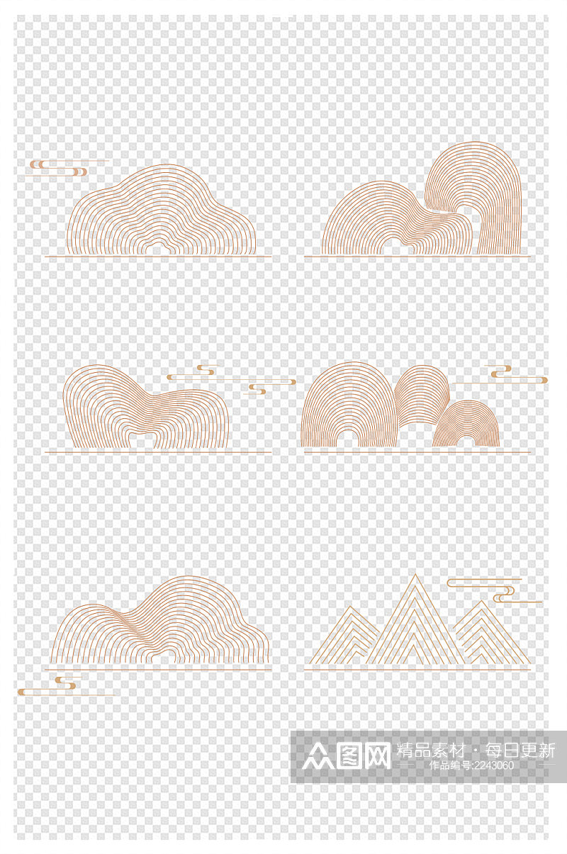 手绘中式山纹祥云纹中国风山免扣元素素材