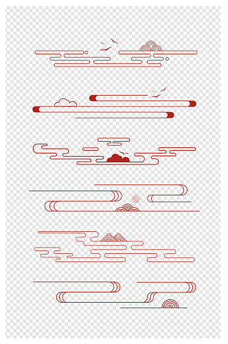 中国风中式古典山纹云纹线性祥云纹免扣元素