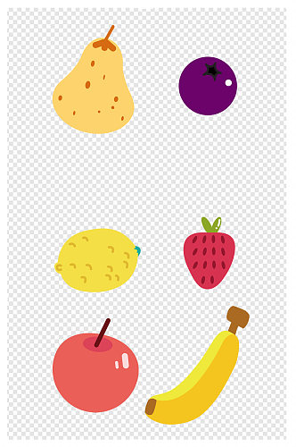 卡通香蕉梨评估草莓手绘水果免扣元素