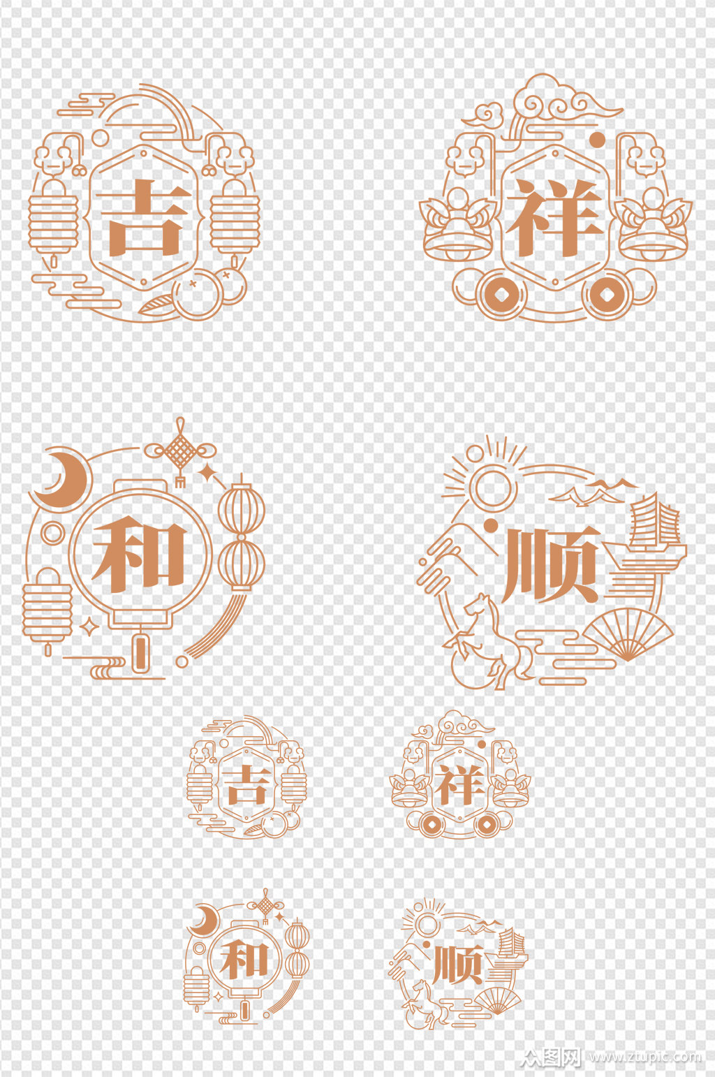 中国传统吉祥图案吉祥和顺免扣元素模板下载-编号2249802-众图网