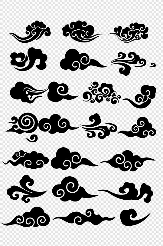 中国古典复古祥云海浪装饰图案免扣元素