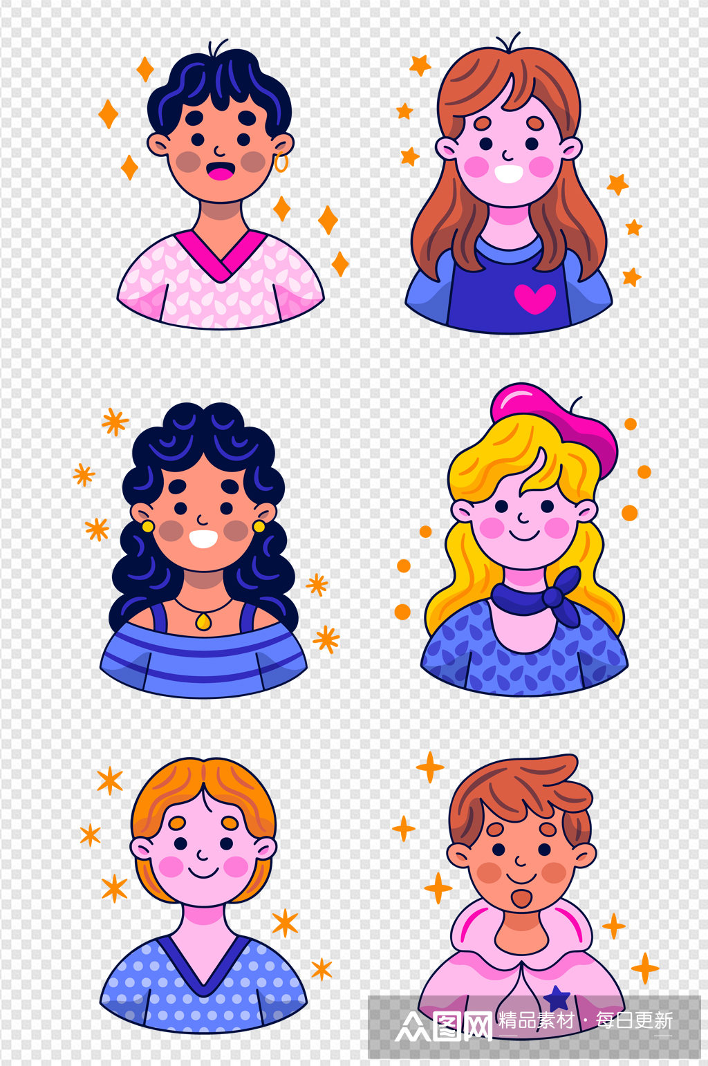 卡通人物头像男孩女孩可爱手账贴纸免扣元素