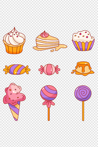 卡通甜品手绘可爱蛋糕冰淇淋糖果免扣元素