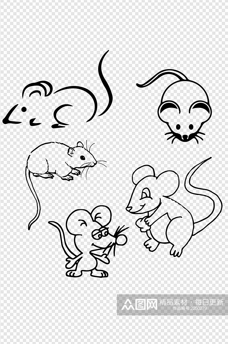 老鼠线稿卡通十二生肖鼠图标简笔画免扣元素素材