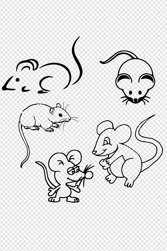 老鼠线稿卡通十二生肖鼠图标简笔画免扣元素