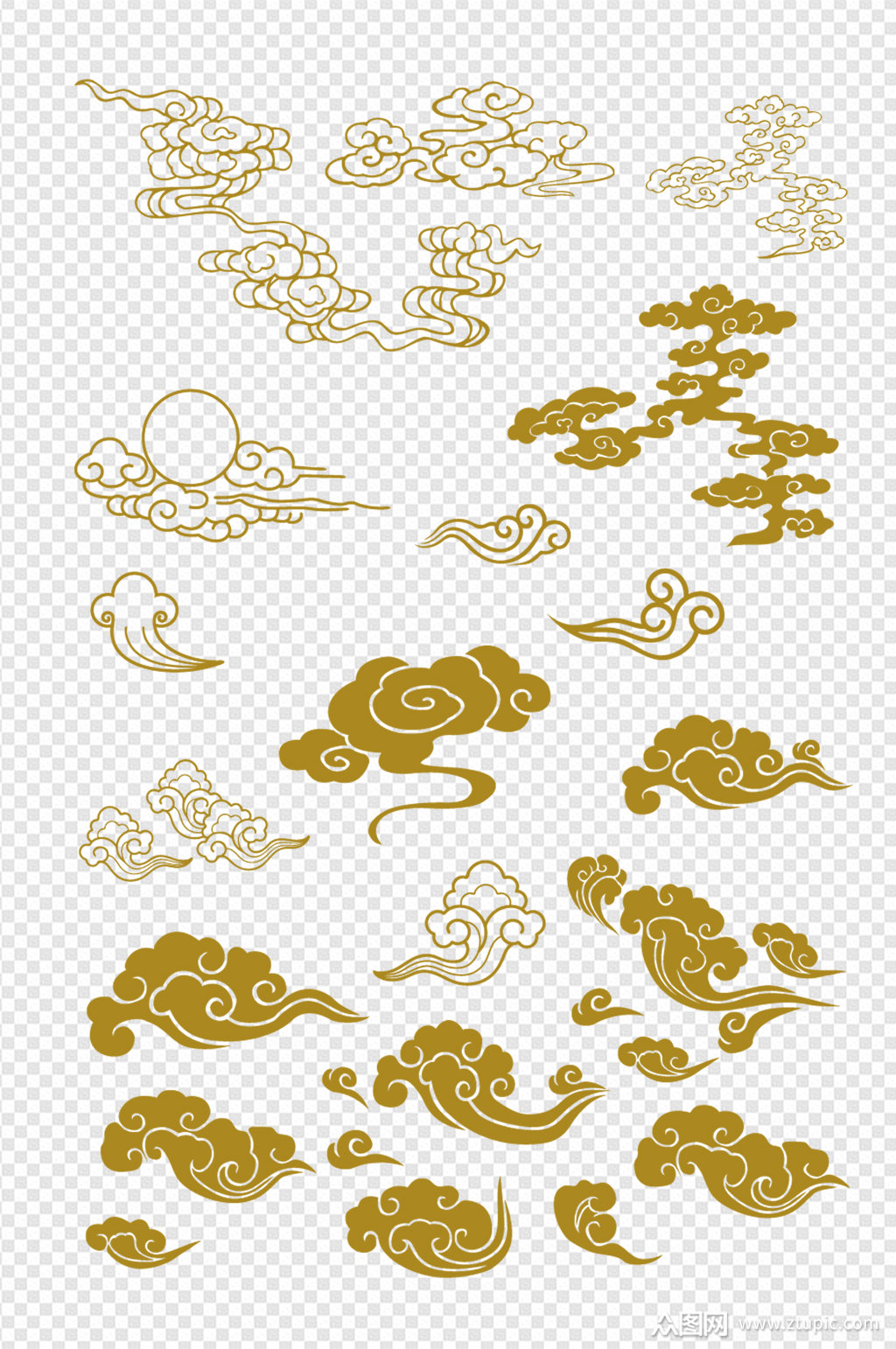 传统中国风简约祥云装饰免扣元素素材