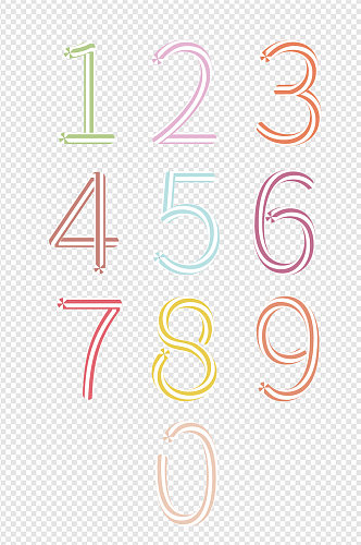 立体马卡龙色系彩色线条糖果字数字免扣元素