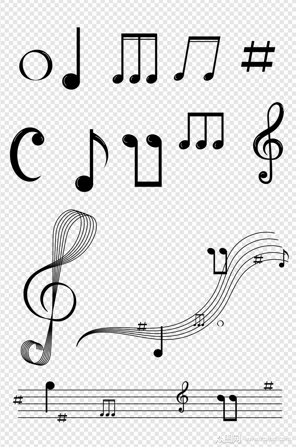 手绘音符乐谱五线谱装装饰图案图标免扣元素