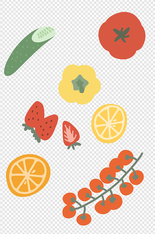 手绘扁平插画简约蔬菜水果健康食物免扣元素