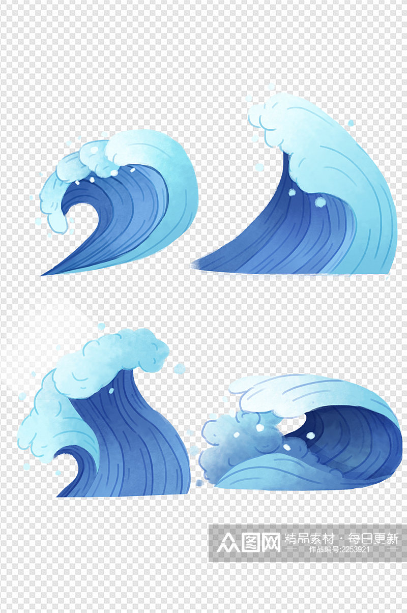 手绘海浪大海洋波浪装饰浪花图案免扣元素素材