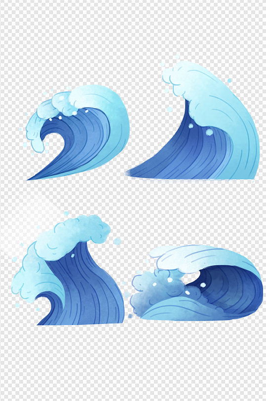 手绘海浪大海洋波浪装饰浪花图案免扣元素