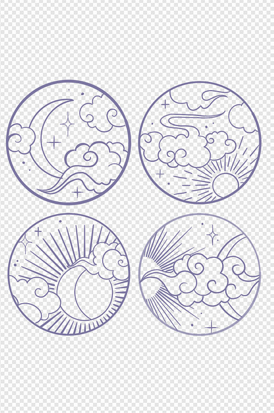 手绘线条云朵天气免扣元素