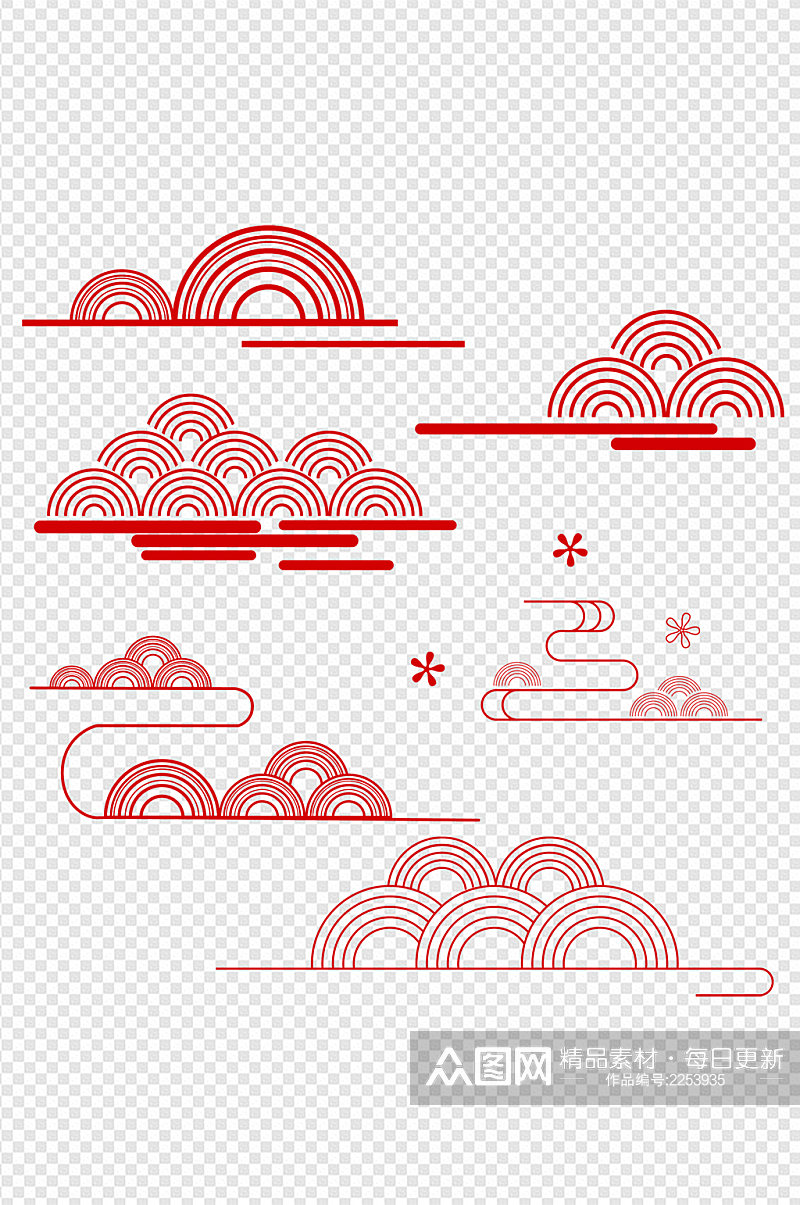 中式山纹祥云纹中国风山水装饰线免扣元素素材