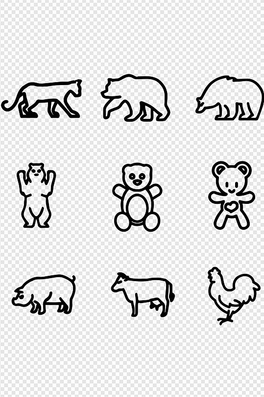 玩具熊线稿图标动物线条图免扣元素