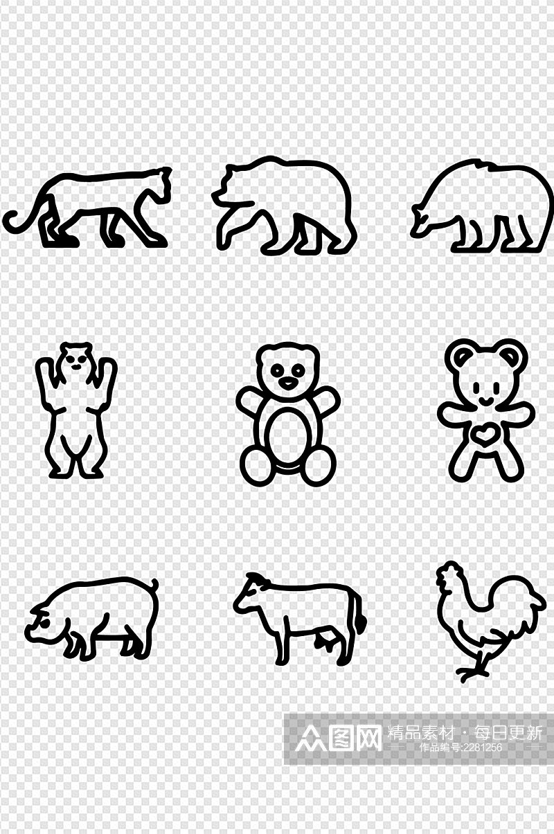 玩具熊线稿图标动物线条图免扣元素素材