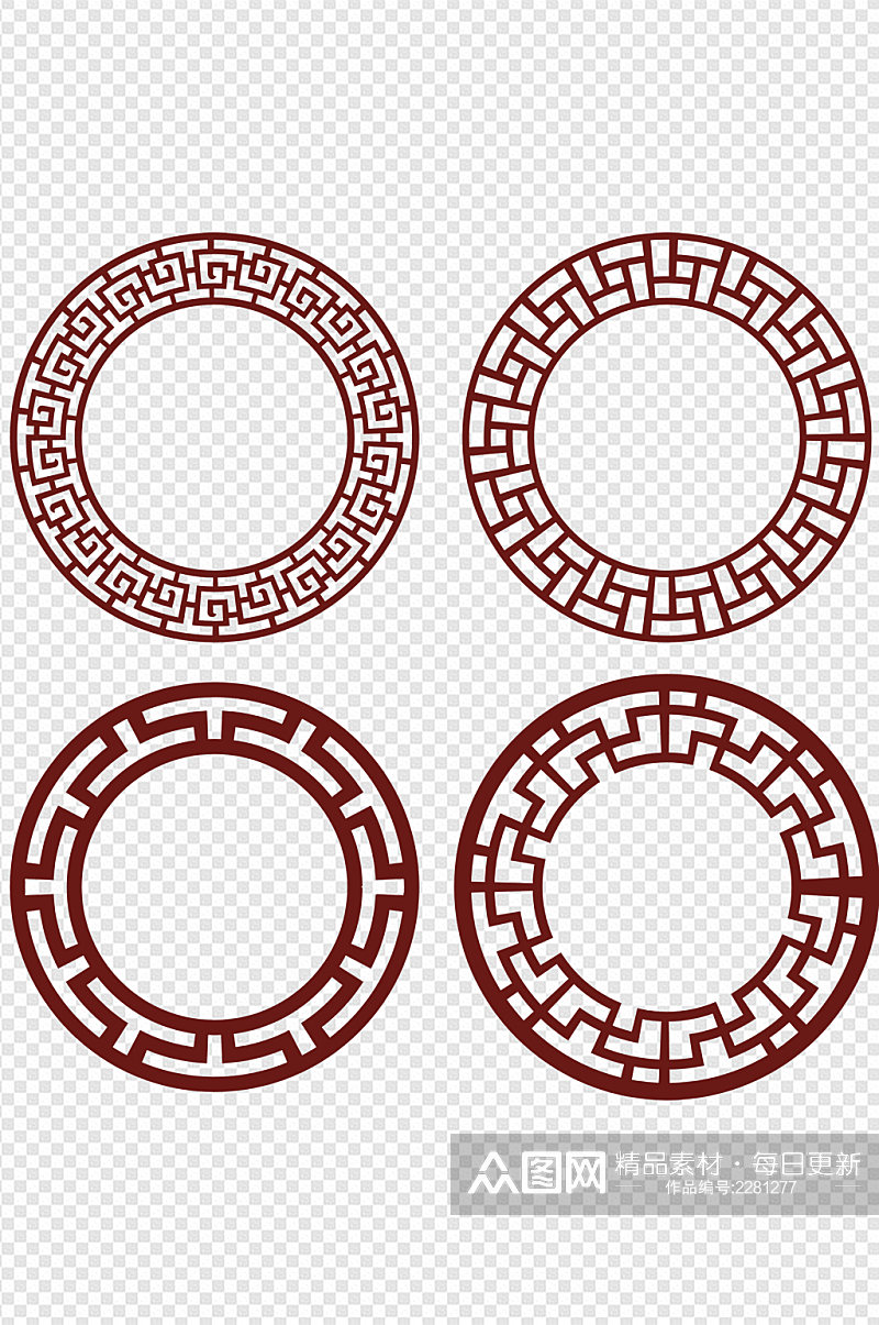 中国风元素传统纹中式纹圆框免扣元素素材