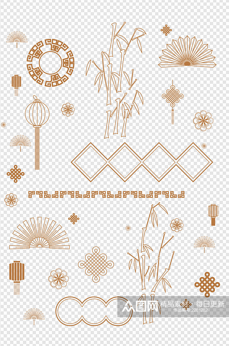 中式中国风古典花纹纹理边框装饰免扣元素素材