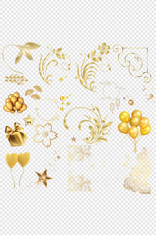 金色气球素材礼物盒中国花纹底纹免扣元素