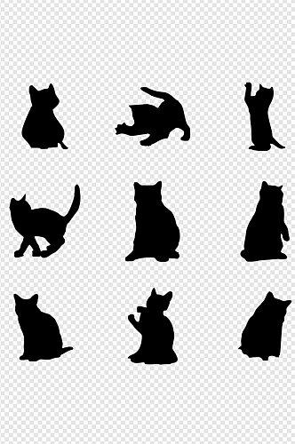 猫咪简约黑白剪影卡通图案免扣元素