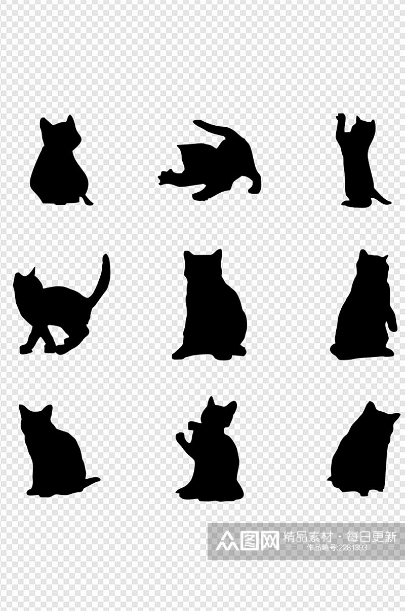 猫咪简约黑白剪影卡通图案免扣元素素材