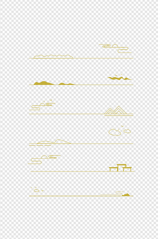 国风古典山水画云纹装饰分割线素材免扣元素
